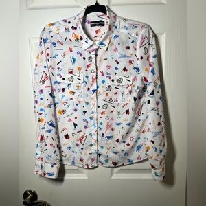 Karl Lagerfeld White Multicolor Graphic Long Sleeve Top